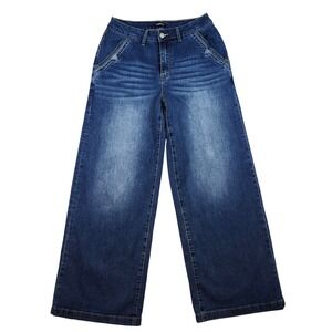 Flamingals Wide Leg Jeans Womens 28 Blue Excellent High Rise Medium Wash Stretch